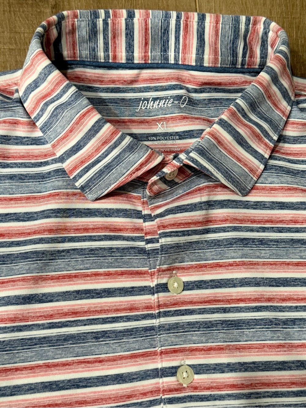 Johnnie-O Polo Shirt Men XL Red White Blue Striped Gully Performance Active Golf
